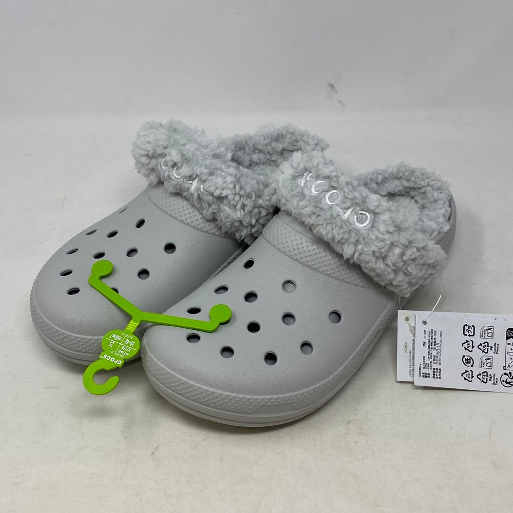 Crocs Classic Fleece Lined Clog Grey Men 7 Women 9 Fuzzy Slipper 211396-1FT NEW